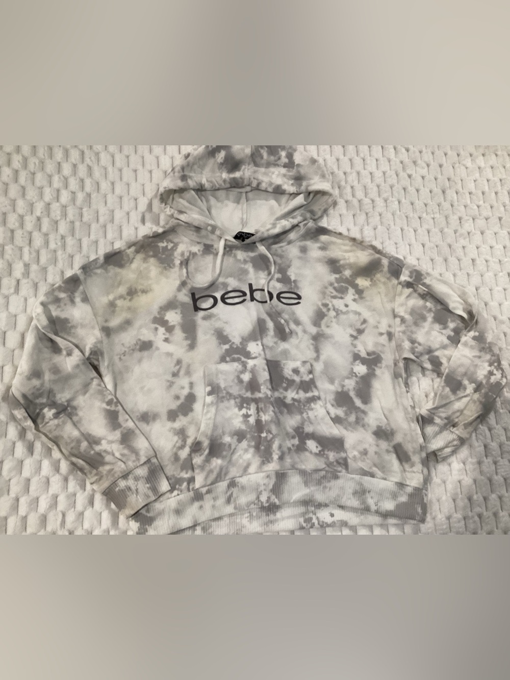 bebe Gray and White yellow Tie-Dye Hoodie Sweatshirt size large